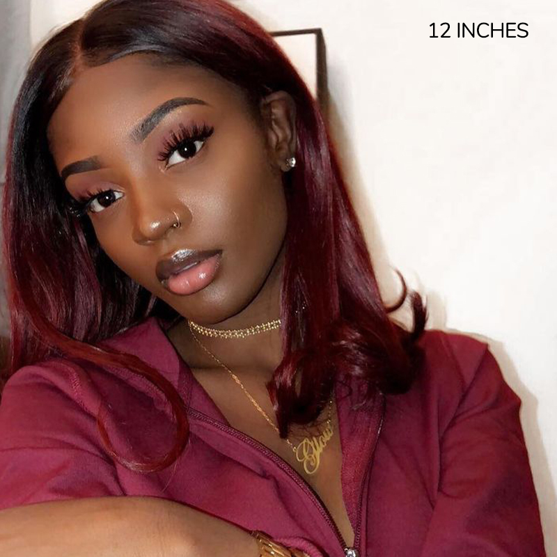 XYS Hair Straight Human Hair Wig 2x6 HD Lace Charming Ombre 1B/99J Wig