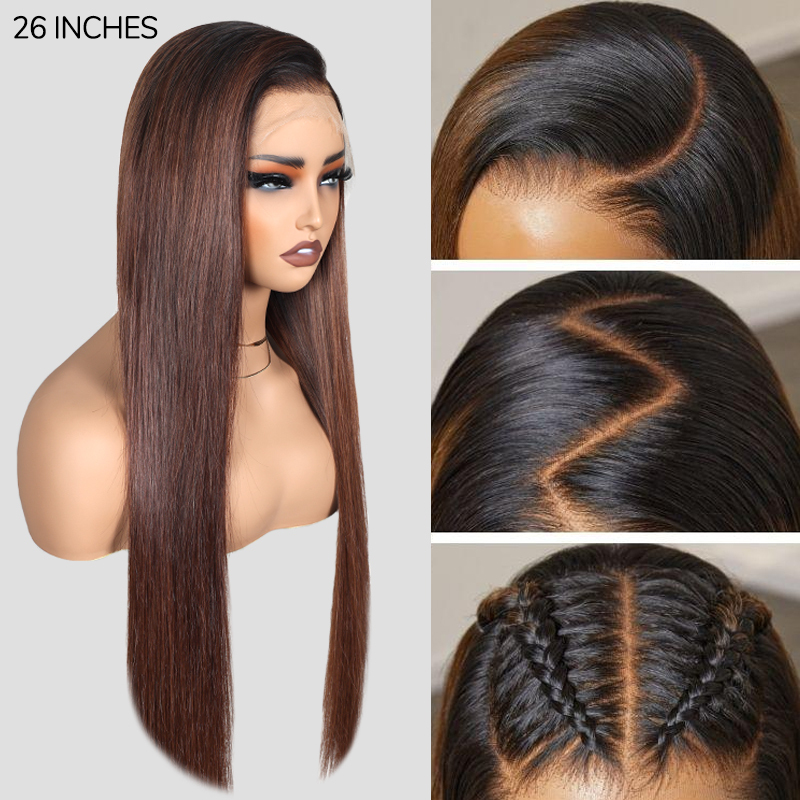 XYS Hair 7x6 1B/4# Straight Glueless HD Lace Wig Breathable Cap