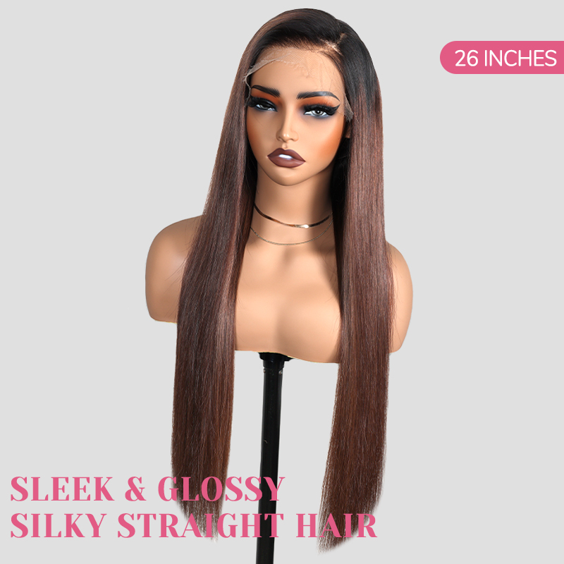 XYS Hair 7x6 1B/4# Straight Glueless HD Lace Wig Breathable Cap
