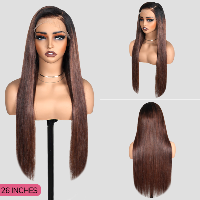 XYS Hair 7x6 1B/4# Straight Glueless HD Lace Wig Breathable Cap