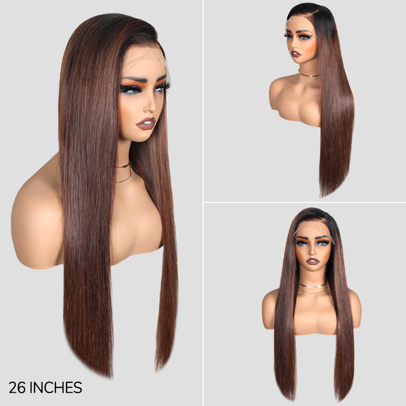 XYS Hair 7x6 1B/4# Straight Glueless HD Lace Wig Breathable Cap