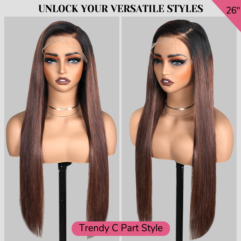XYS Hair 7x6 1B/4# Straight Glueless HD Lace Wig Breathable Cap