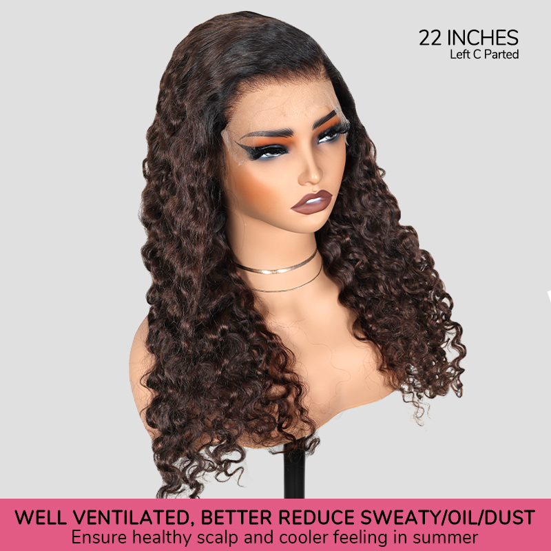 XYS Hair 7x6 1B/4# Bouncy BBC Closure HD Lace Curly Wig