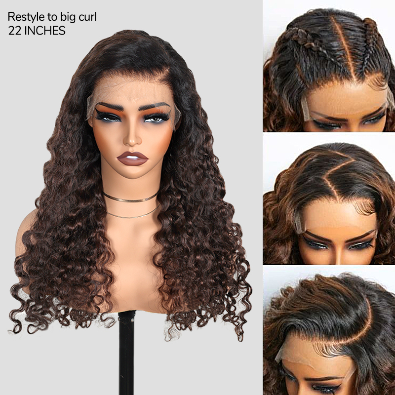 XYS Hair 7x6 1B/4# Bouncy BBC Closure HD Lace Curly Wig