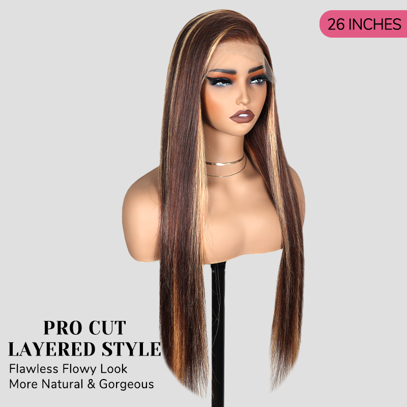 XYS Hair 7x6 Honey Blonde 4/27 Straight HD Lace Long Wig