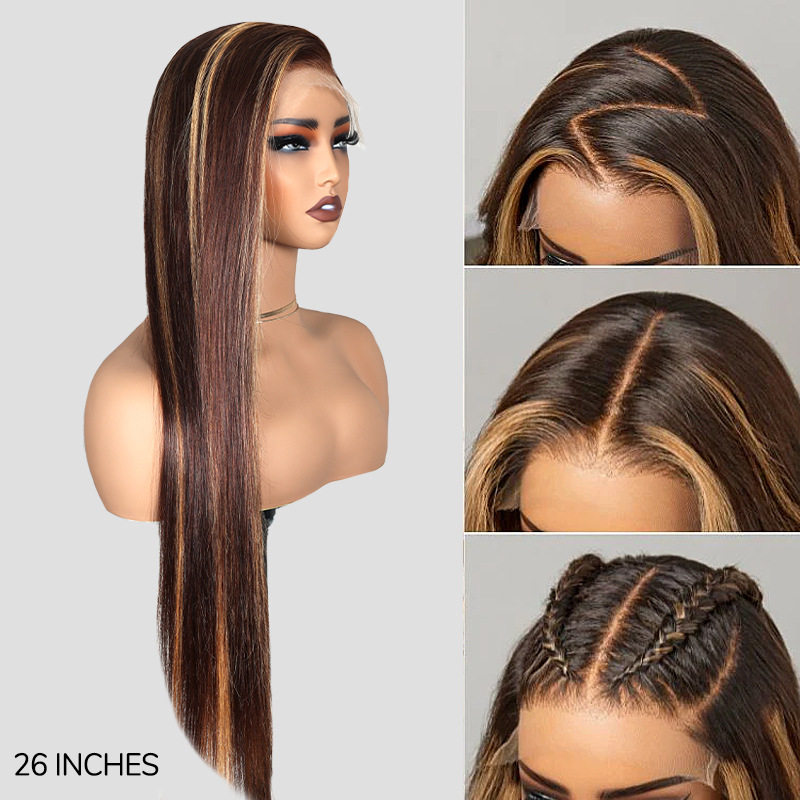 XYS Hair 7x6 Honey Blonde 4/27 Straight HD Lace Long Wig