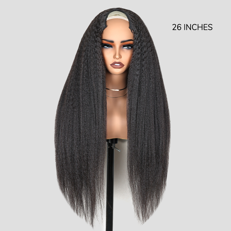 XYS Hair Kinky Straight V Part Beginner Friendly Natural Color Wig Glueless Wig