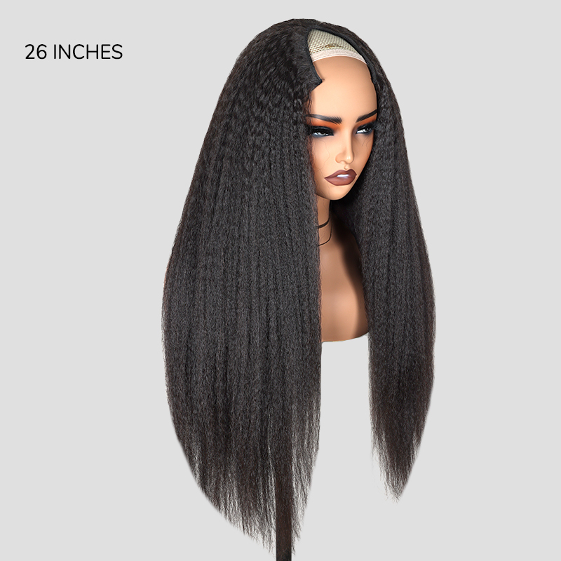 XYS Hair Kinky Straight V Part Beginner Friendly Natural Color Wig Glueless Wig