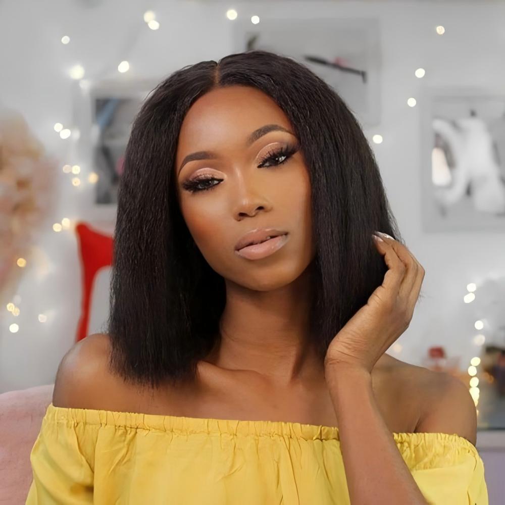 XYS Hair Kinky Straight Hair V Part Human Hair Wig Protective Style