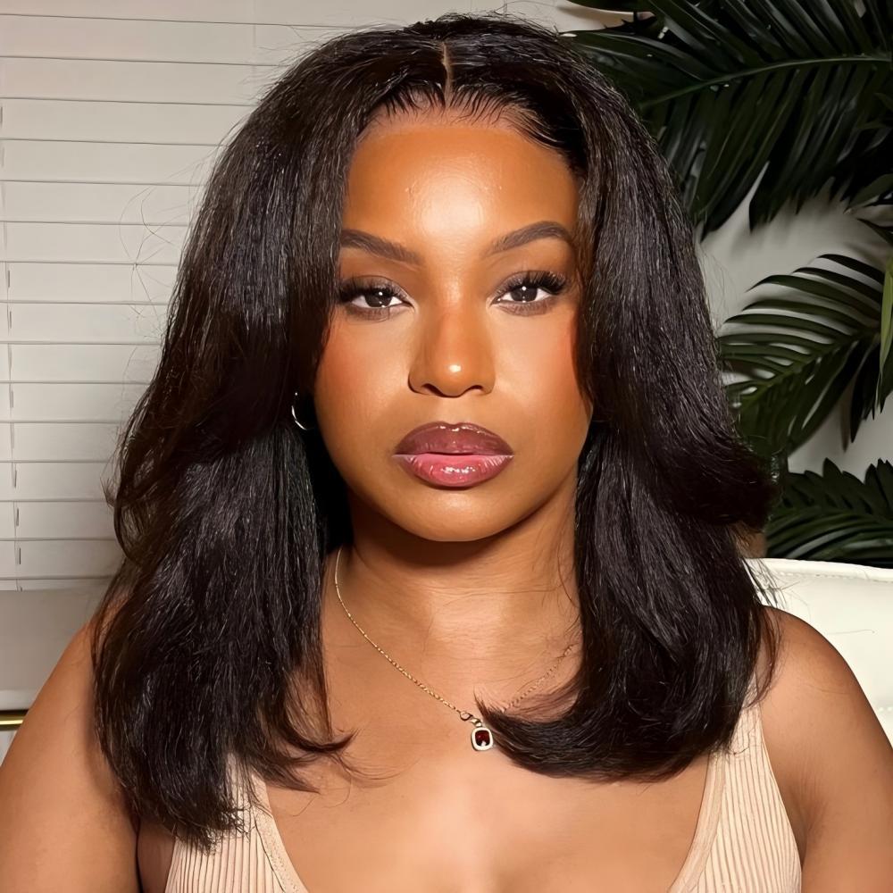 XYS Hair Kinky Straight Hair V Part Human Hair Wig Protective Style