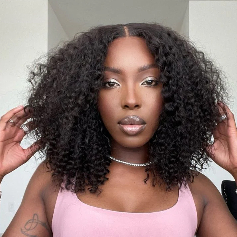 XYS Hair Deep Curly Hair Human Hair U Part Wig Glueless Wigs