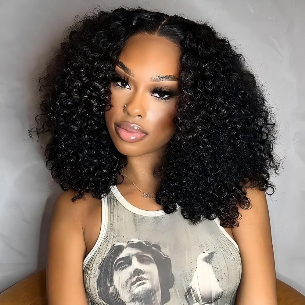 XYS Hair Deep Curly Hair Human Hair U Part Wig Glueless Wigs