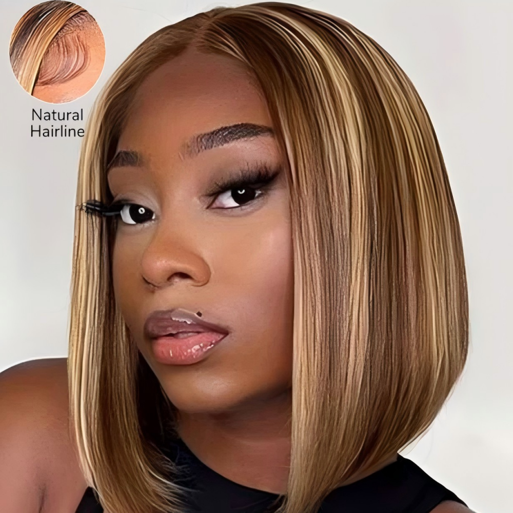 XYS Hair Highlight Straight Bob Wigs With Lace Frontal Colored Wig