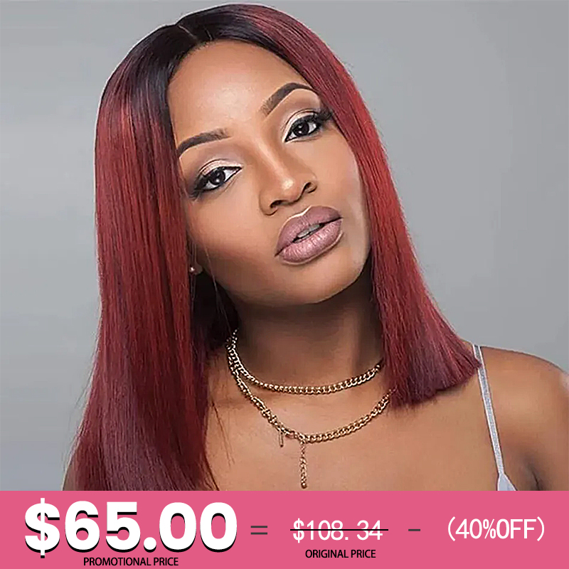 XYS Hair Straight Human Hair Wig 2x6 HD Lace Charming Ombre 1B/99J Wig