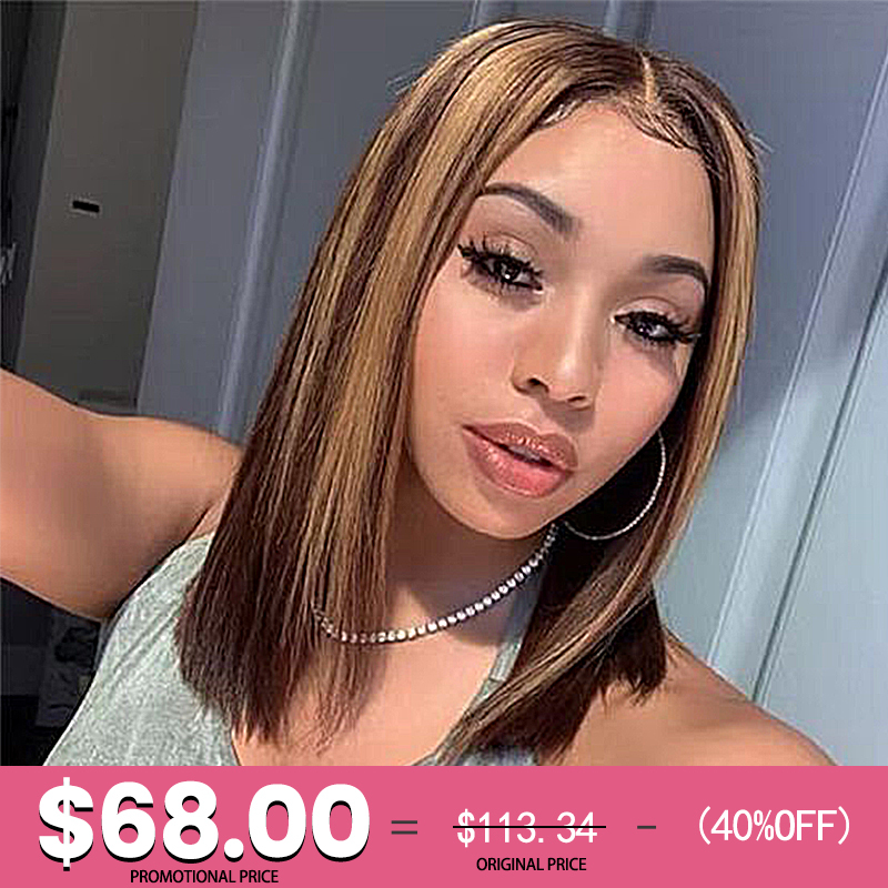 XYS Hair Highlight Straight Bob Wigs With Lace Frontal Colored Wig