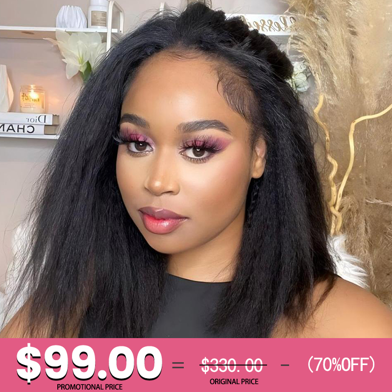 XYS Hair Kinky Straight Hair V Part Human Hair Wig Protective Style