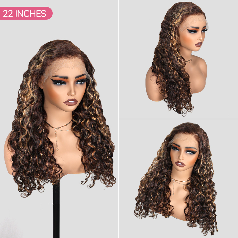 XYS Hair 7x6 Brown Highlight 4/27 Water Wave HD Lace Wig