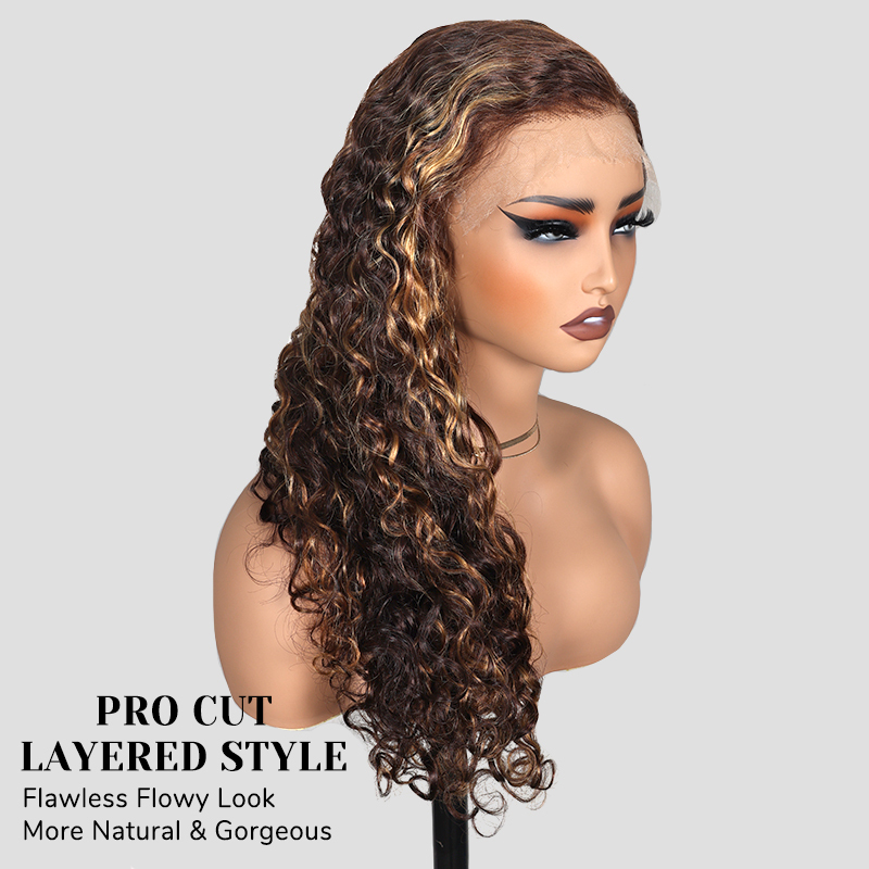 XYS Hair 7x6 Brown Highlight 4/27 Water Wave HD Lace Wig