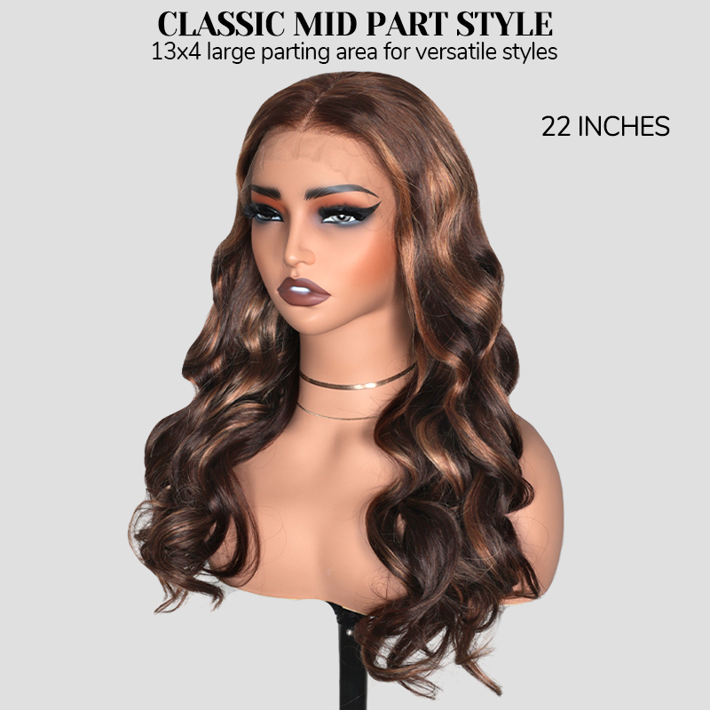 XYS Hair Loose Body Wave T4P4/27 Highlight 13x4 HD Lace Long Wig