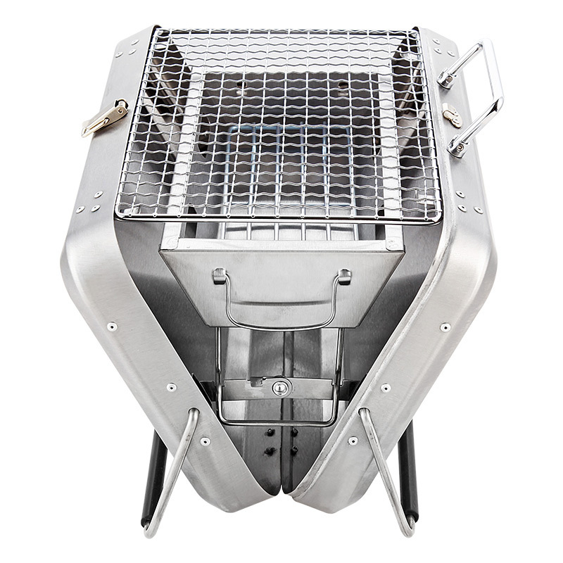 Stainless Steel Suitcase Design Charcoal Foldable Traveling BBQ Grill
