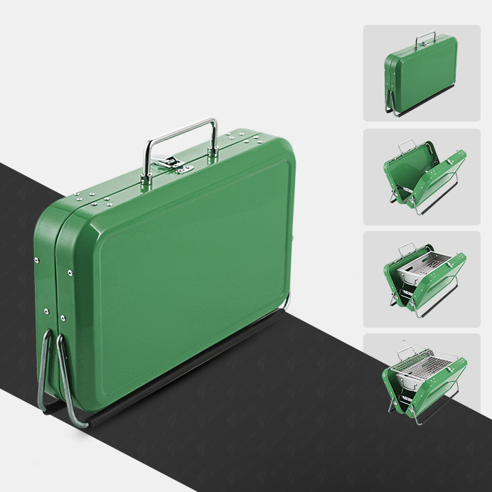 Stainless Steel Suitcase Design Charcoal Foldable Traveling BBQ Grill