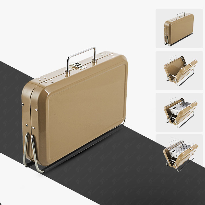 Stainless Steel Suitcase Design Charcoal Foldable Traveling BBQ Grill