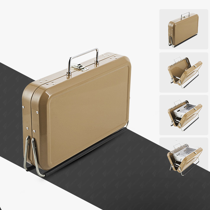 Stainless Steel Suitcase Design Charcoal Foldable Traveling BBQ Grill