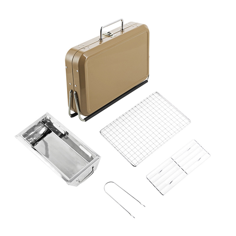 Stainless Steel Suitcase Design Charcoal Foldable Traveling BBQ Grill