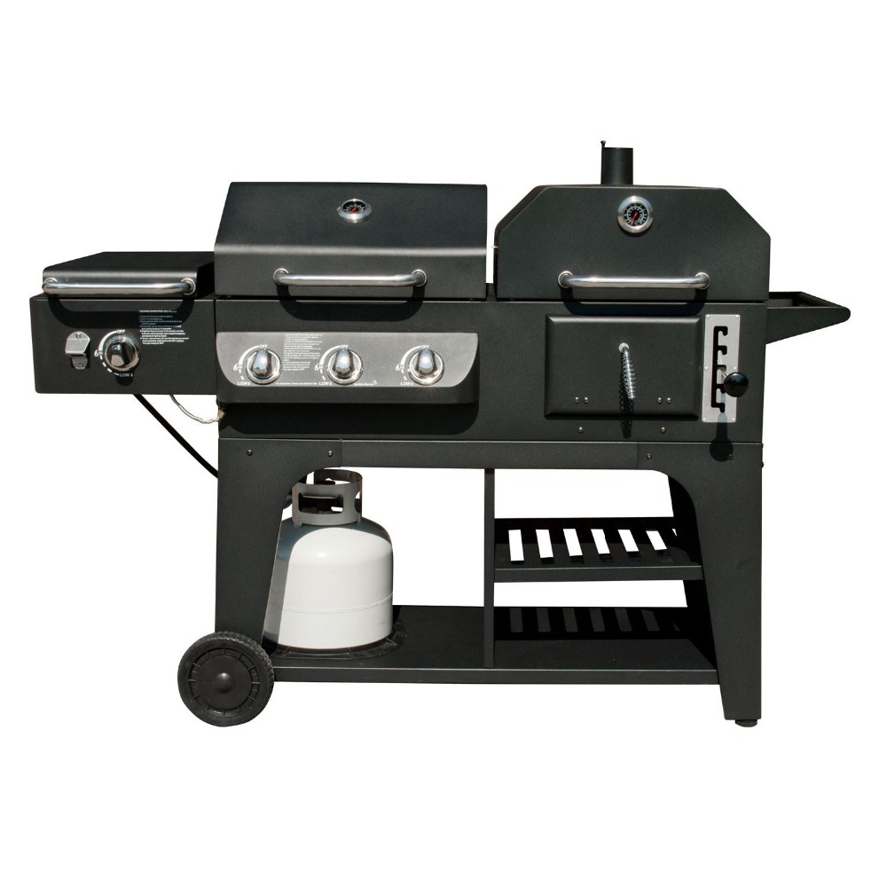 Custom Trolley Movable Commricial Charcoal and Gas BBQ Barbecue Combo Grill For