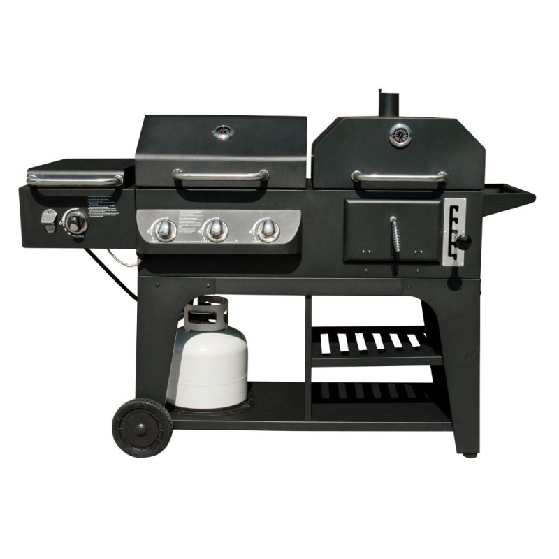 Custom Trolley Movable Commricial Charcoal and Gas BBQ Barbecue Combo Grill For