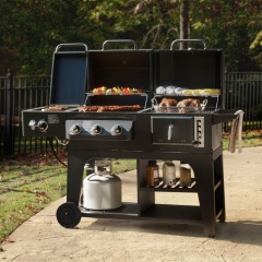 Custom Trolley Movable Commricial Charcoal and Gas BBQ Barbecue Combo Grill For