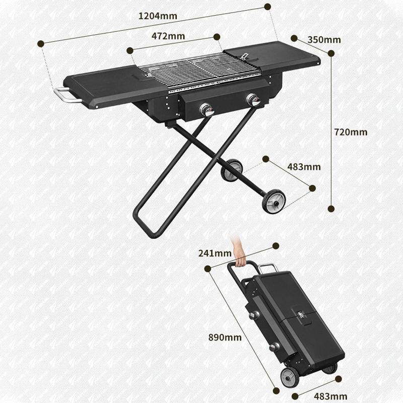 Newest Arrival Outdoor Folding Bbq Black 0.8mm Thickness Propane Butane Gas Barbecue Grills