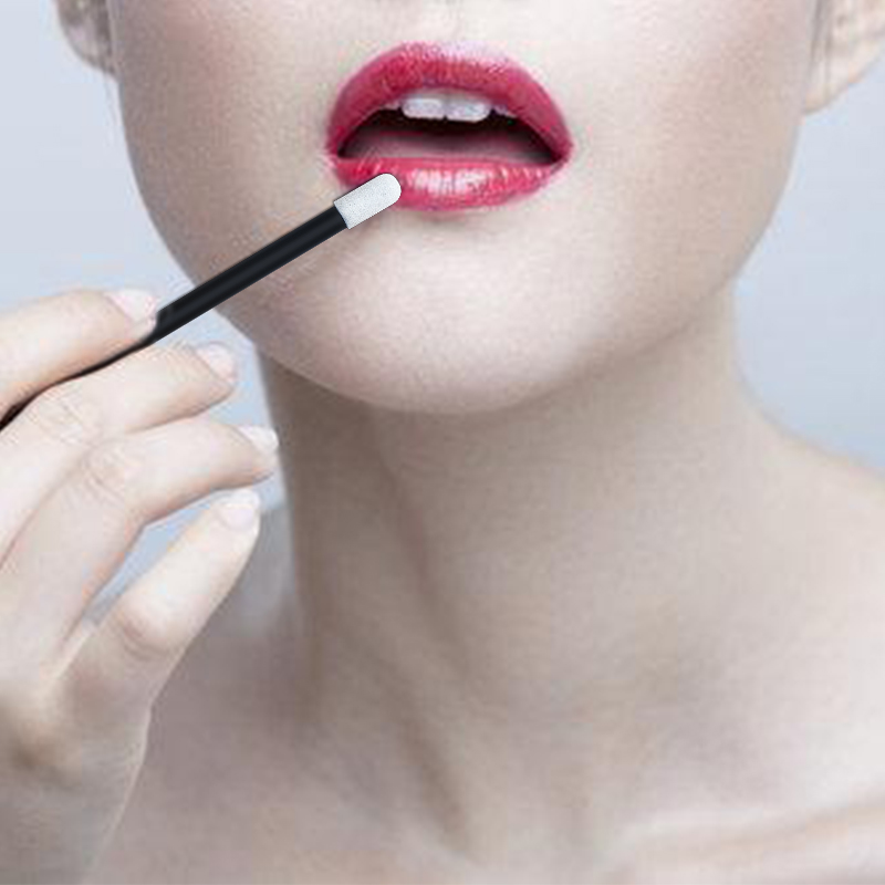 Black handle round head disposable makeup remover foam swab for lipstick lipgloss eyeshadow