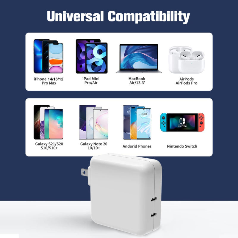 65W Fast Charger Dual USB-C 2 Port Type-C Power Adapter For Apple iPhone MacBook