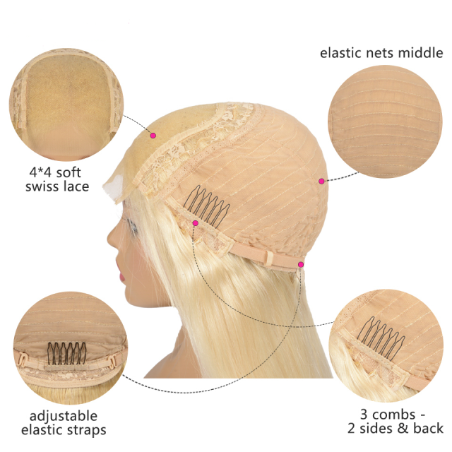 Wiccawigs Customized  Blonde Silk Straight Human Hair Lace Frontal Wigs with Baby Hair