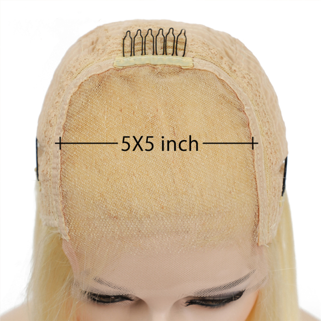 Wiccawigs Customized  Blonde Silk Straight Human Hair Lace Frontal Wigs with Baby Hair