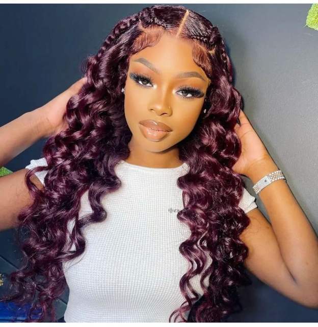 Wiccawigs Vibrant Burgundy Tight Loose Wave  Lace Frontal Wig