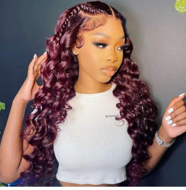 Wiccawigs Vibrant Burgundy Tight Loose Wave  Lace Frontal Wig