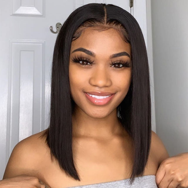 HD Transparent Lace Short Bob Straight 13X4 Lace Front Wig 180% Density