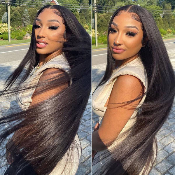 Straight 16-30 Inch Long Lace Front Wigs 180% Density Transparent Lace Virgin Human Hair
