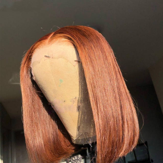 Short Bob 13x4 Lace Front Wig Reddish Brown Auburn Copper Human Hair Wigs for Women