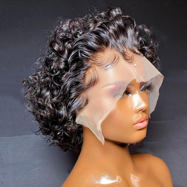 Pixie Cut Wig Short Bob Curly Human Hair Wigs 13X4X4 Lace Front Wigs