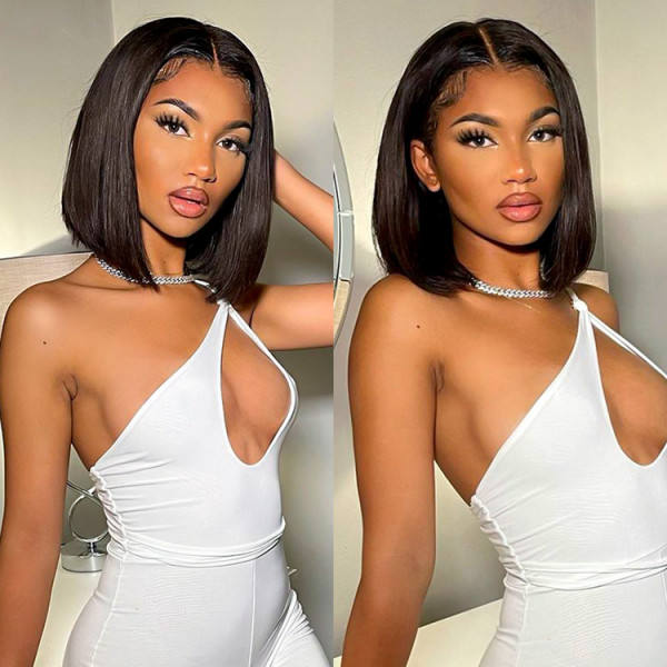 HD Lace Wigs Bob Straight 5x5 Lace Closure Wigs Human Hair 180% Density Natural Color