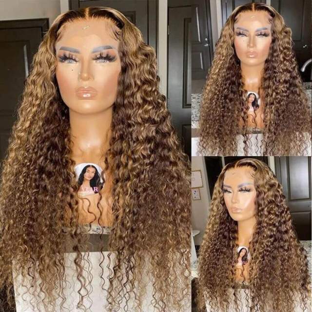 Wiccawigs Curly Highlight Color Luxury Human Hair Lace Front  Wigs With Baby Hair Prepluked Hairline