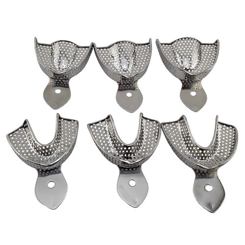 6 Pcs/Set Dental Impression Trays Stainless Steel Perforated