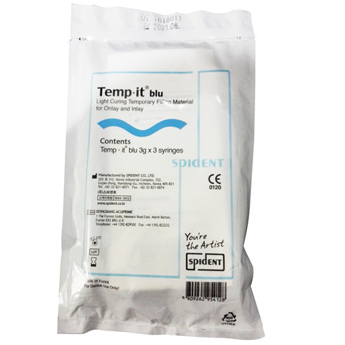*Dental SPIDENT Temp·it Blu Light-Curing Temporary Filling Material Composite 3g*3