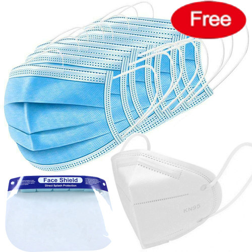 10 pcs disposable surgical mask +1pc KN95 Mask+1 Set face Shield （Order over 300usd）