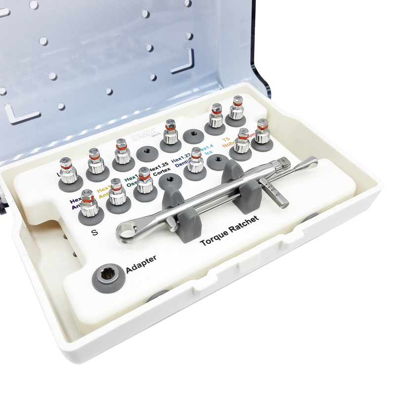 **DMX DENTAL Implant Torque Wrench Ratchet 10-70NCM with 12 Drivers & Wrench Kits Box
