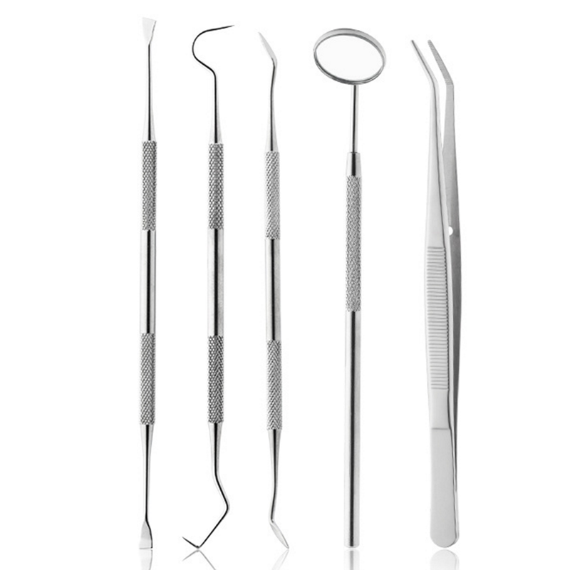 ****5Pcs/Set  Dental Examination Kit Basic Hygiene Tweezer Mirror Explorer Cleaning Tool