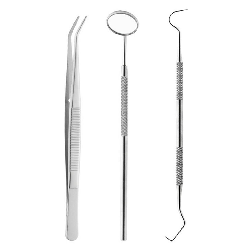 ****3Pcs/Set Dental Examination Kit Basic Hygiene Tweezer Mirror Explorer Cleaning Tool